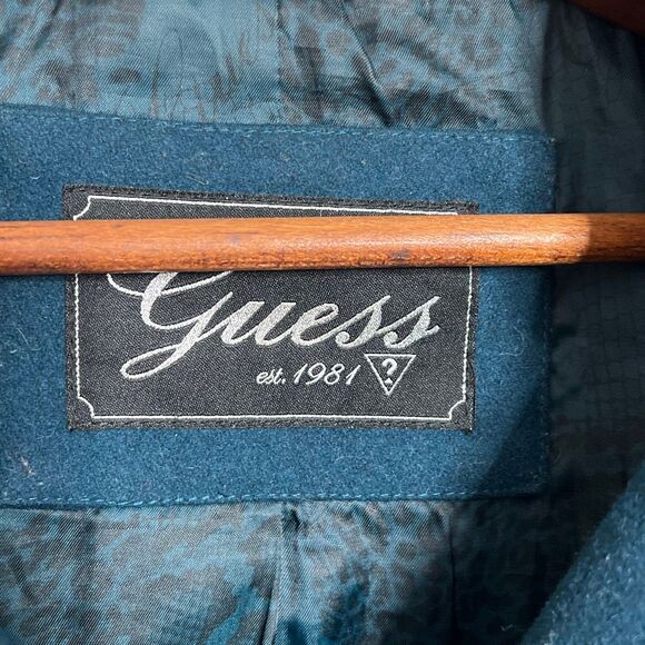 Guess Long Sleeve Lined Wool Blend Double Breasted Y2K Peacoat Jacket Teal Small - Picture 6 of 10
